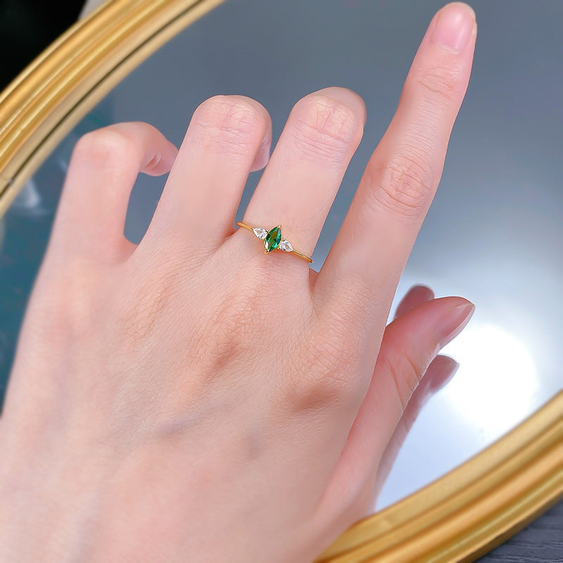 Jewelry Horse Eye Simulation Emerald S925 Sterling Silver Luxury Inlaid Retro Simple Ring