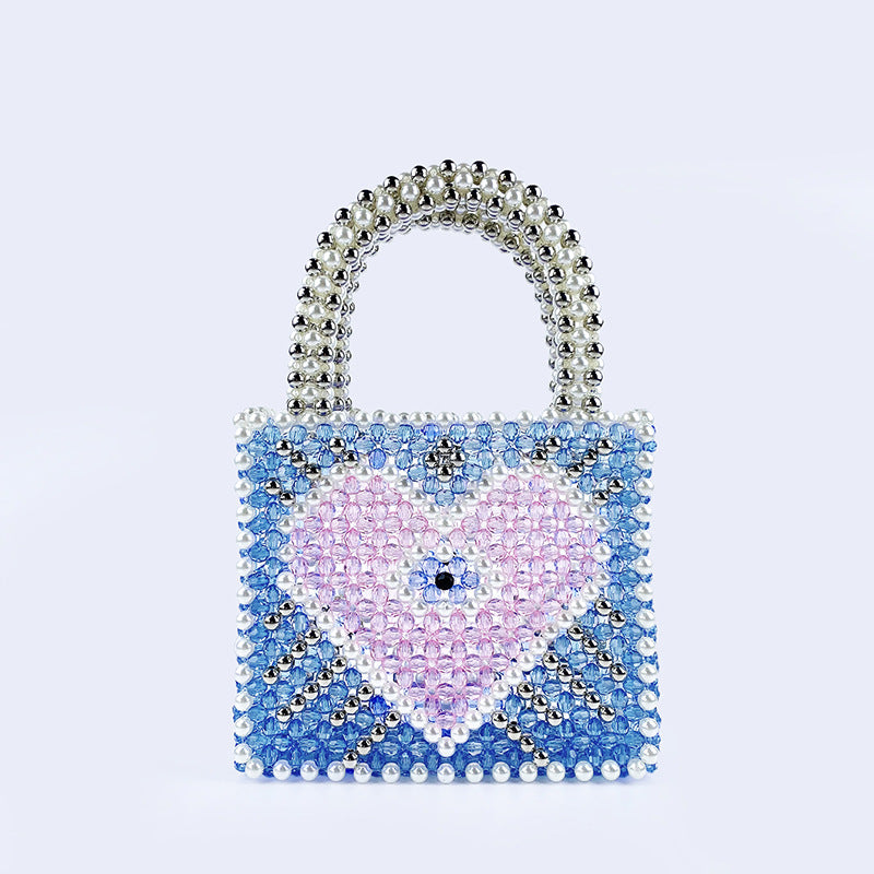 Fengshen Fairy Color Value Blue Heart Shaped Color Matching Shining Large Capacity Homemade Hand Carrying Love Beaded Bag