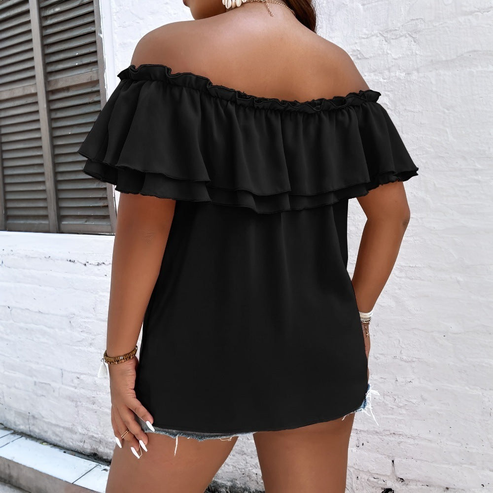 Plus Size Women All Match Office T shirt Spring Summer One Neck Bow Top