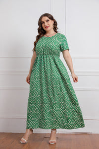 Plus Size Summer Women round Neck Girls Floral Short Sleeve Dress