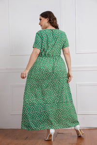 Plus Size Summer Women round Neck Girls Floral Short Sleeve Dress