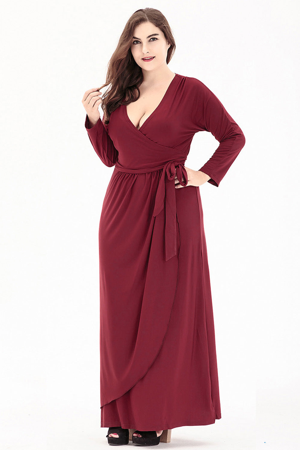 Plus Size Women Clothing Autumn Winter Long Sleeved Knitted Dress