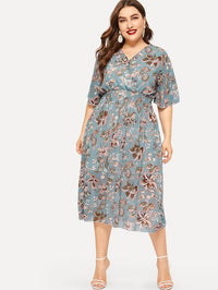 Plus Size Women Floral V neck Chiffon