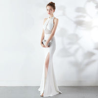 Autumn Long Red Fishtail Halter Wedding Banquet Evening Dress Dress Formal Gown