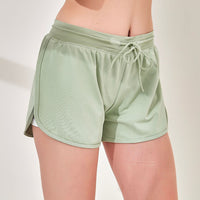 Anti Exposure Sports Shorts Running Workout Training Yoga Mid Waist Drawstring Elastic Stitching