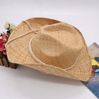 Fashionable Frayed Hem Wide Brim Cowboy Hat Raffia Straw Flanging Hat Seaside Sun Proof Solid Color Straw Hat