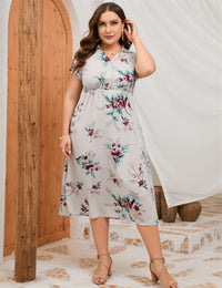 Plus Size Summer Dress Collar Short Sleeve Side Split Mid length Shirt Dress