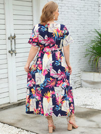 Summer Short Sleeve V Neck Fragmented Flower Dress Super Slim Fit Long Dress Plus Size Women Dress