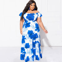 Plus Size Dress Off Shoulder Irregular Asymmetric off Shoulder Digital Printed Dress