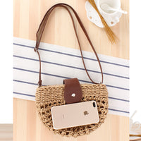 Casual Shoulder Hand-Woven Bag Hollow Out Cutout Semicircle Crossbody Straw Bag Women Bag Beach Bag