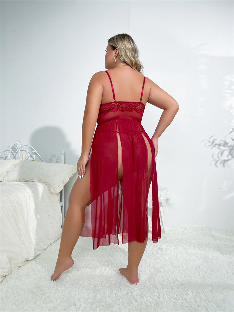 Plus Size Sexy Lingerie Lace See through Temptation Sexy Sleepwear