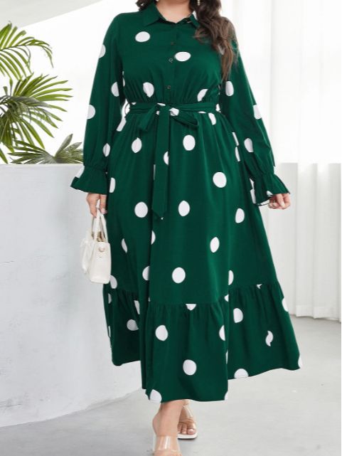 Plus Size Polka Dot Simple Graceful Strap Printing Dress Women