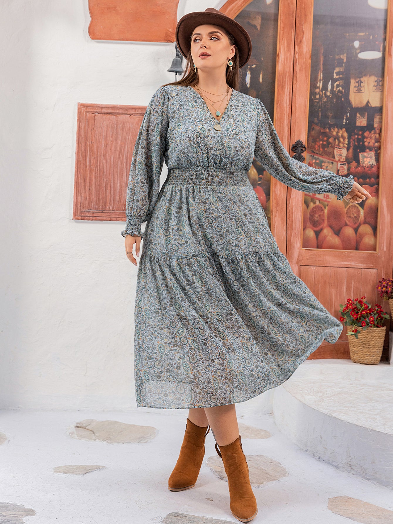 Plus Size Women Dress Bohemian Casual Loose Maxi Dress