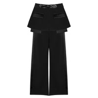 Leather Belt Short Skirt Waist Seal Work Pant Two Piece Set Drooping Wide Leg Pants Women Two Piece Set