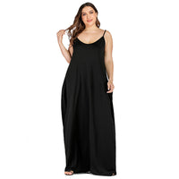 Plus Size Summer Women Clothing Solid Color Loose Double Pocket Strap Maxi Dress