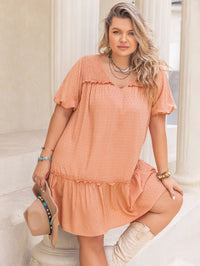 Plus Size V neck Solid Color Women Clothing Dress
