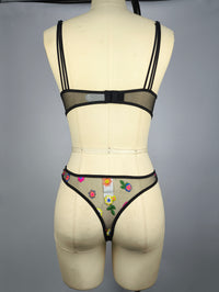 Fresh Bra Panties Two Piece Set Embroidered Mesh Steel Ring Gathered Three Point Sexy Lingerie