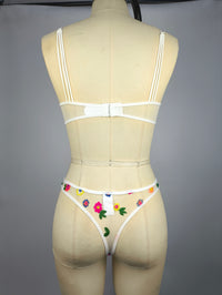 Fresh Bra Panties Two Piece Set Embroidered Mesh Steel Ring Gathered Three Point Sexy Lingerie