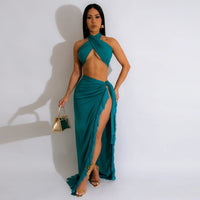Summer Women Clothing Sexy Bandeau Lace Tassel Two Piece Skirt Set