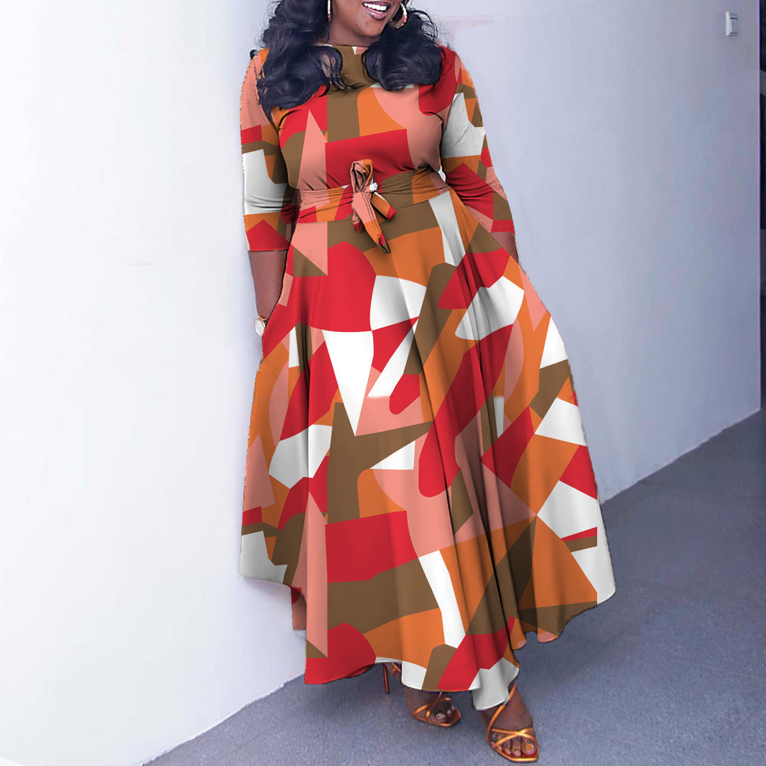 Plus Size Women Clothing Autumn Winter Elegant Tied African Maxi Dress Dress