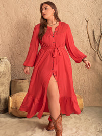 Women Clothing Plus Size Autumn Winter Elegant Artistic Lace up Decorative Dress Long Dress