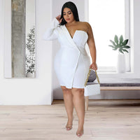 Plus Size Women Clothing Sexy Slim Fit Sheath Dress Off Shoulder Long Sleeve Dress