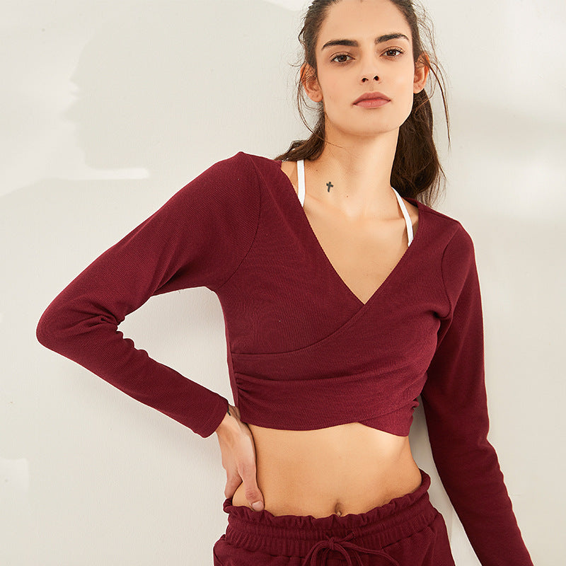 Yoga Workout Clothes Women Large V-neck Casual Breathable Running Sport Long Sleeve Quick Drying Clothes