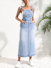 Women Clothing Tight Waist Strap Mid Length Denim Dress