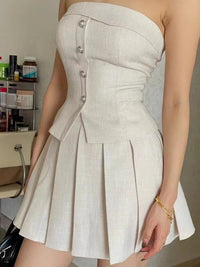Women Summer Elegant Chanel Style Strapless Two piece Set