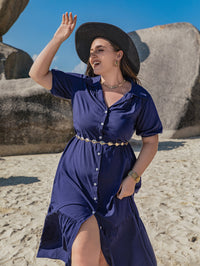 Plus Size Bohemian Mixed Batch Loose Button V neck Split Comfortable Holiday Women Dress Maxi Dress