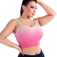 Plus Size Hanging Dyed Yoga Bra High Elastic Tight Nude Feel Push Up Gradient Color Vest Sports Underwear Women