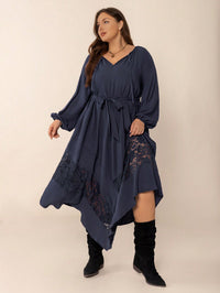 Plus Size Women Solid Color Autumn Winter Long Sleeve Dress