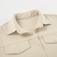 Office Elegant Belt Tooling Fall Winter Collared Khaki Drop Shoulder Sleeve Pocket Retro Dress Women