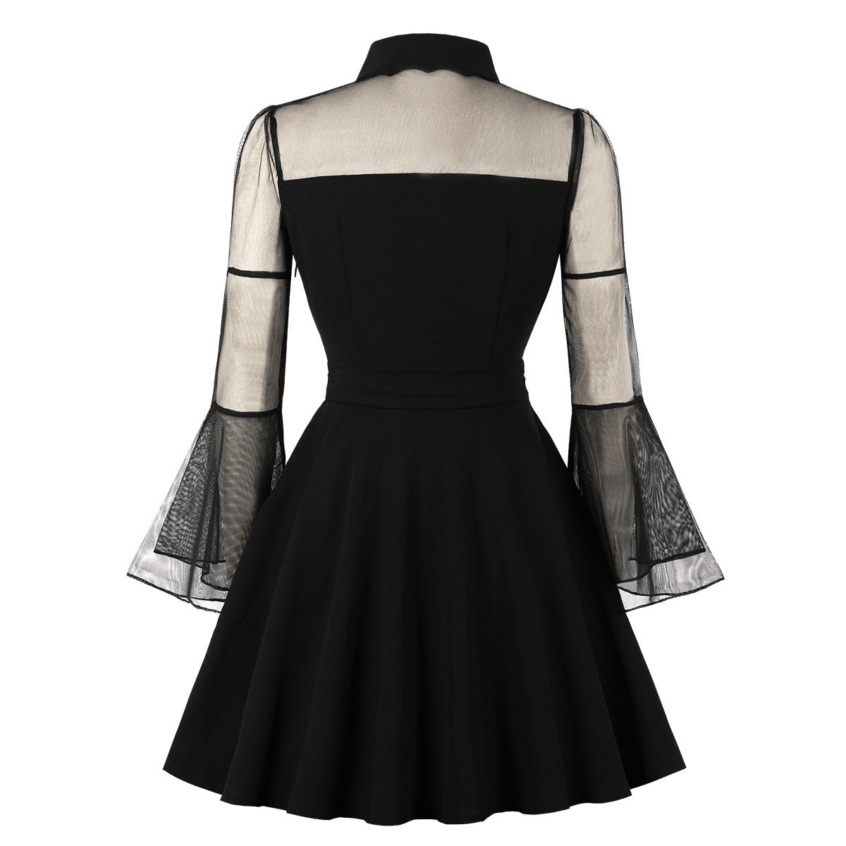 Plus Size Women Long Sleeve Stitching Mesh Dress
