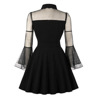 Plus Size Women Long Sleeve Stitching Mesh Dress