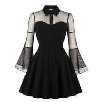 Plus Size Women Long Sleeve Stitching Mesh Dress