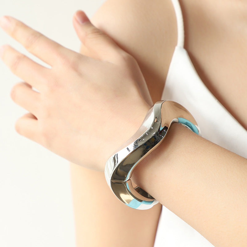 Alloy Open Spring Bracelet Women Original Seiko Mirror Polished Geometric Abstract Bracelet Women