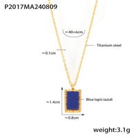 Natural Blue Lapis Lazuli Geometric Abstract Square Plate Clavicle Chain Titanium Steel Plated 18K Gold Stacked Necklace for Women