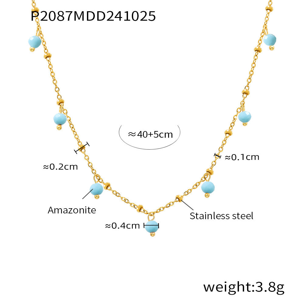 Mioli Natural Stone Handmade Small Bead Clavicle Ultra Fine Necklace Double Layer Twin Plated 18K Real Gold Color Retaining Necklace Women