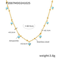 Mioli Natural Stone Handmade Small Bead Clavicle Ultra Fine Necklace Double Layer Twin Plated 18K Real Gold Color Retaining Necklace Women