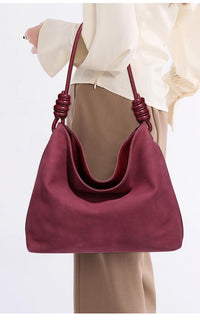 Red Suede Tote Bag Autumn Winter Retro Shoulder Crossbody Light Luxury Frosted Office Bucket Bag