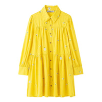 Winter Women Casual Polo Collar Long Sleeve Single Breasted Embroidered Shirt Dress