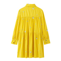 Winter Women Casual Polo Collar Long Sleeve Single Breasted Embroidered Shirt Dress