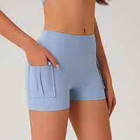 Spring Summer Pocket Workout Shorts High Waist Hip Lift Yoga Pants Nude Feel Slim Fit Sports Tights