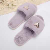 Fluffy Slippers Heart-Shaped Flat Slippers Women Home Casual Anti Rabbit Fur Cotton Slippers Women