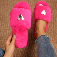 Fluffy Slippers Heart-Shaped Flat Slippers Women Home Casual Anti Rabbit Fur Cotton Slippers Women