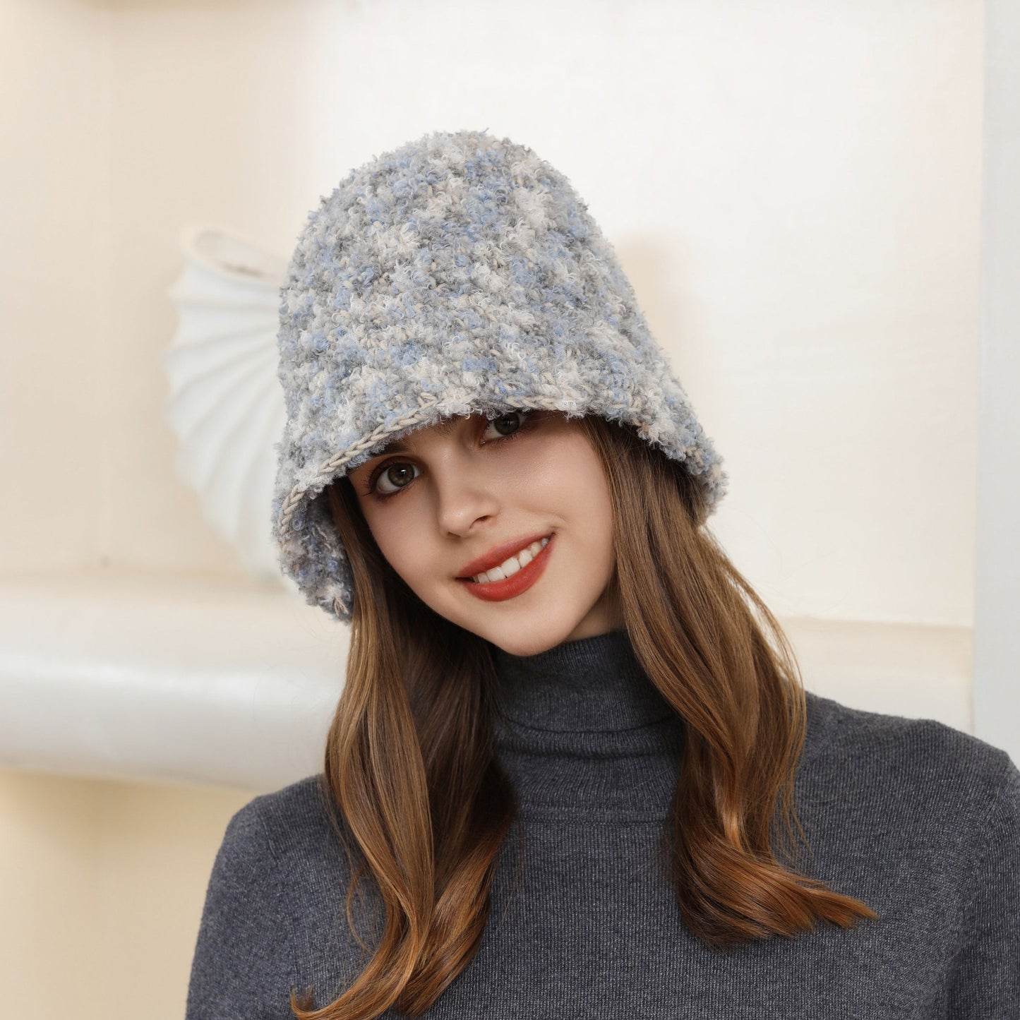 Spring Autumn Striped Bucket Hat Big Head Circumference Show Face Small Plain Face Cover Warm Ear Protection Knitted Hat