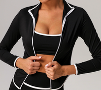 Contrast Color Sports Yoga Jacket Stand Collar Long Sleeve Coat Outdoor Workout Clothes Top