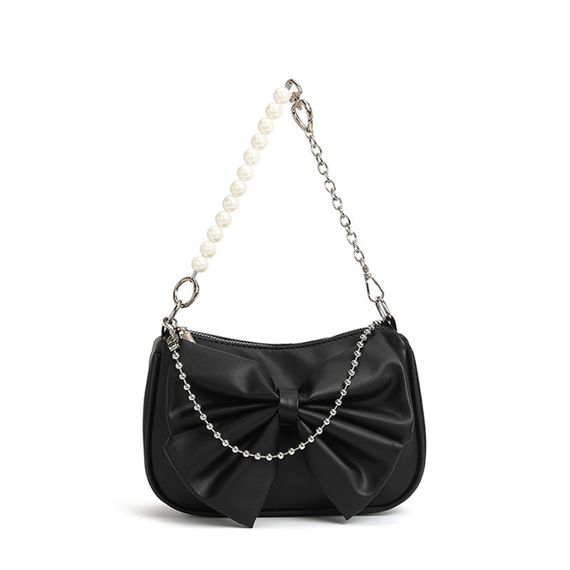 Classic Bow Pearl Chain Crossbody Bag All Match Special Interest Shoulder Bag Underarm Bag