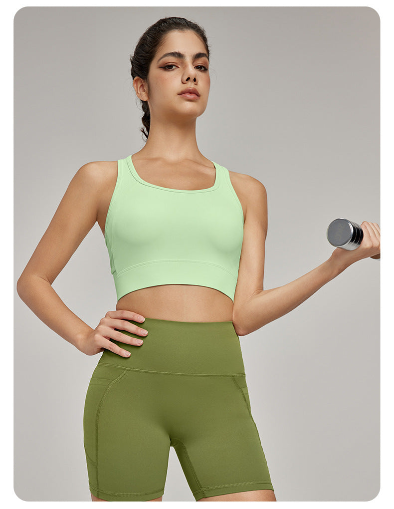 Back Breathable Hole Fitness Vest Women's Tight Waist Beauty Back Fixed Cup Yoga Vest Training Sports Top